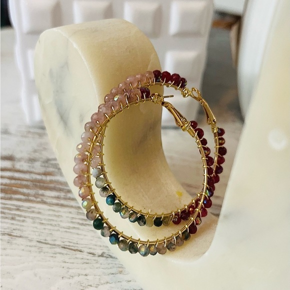 Hoop Earrings - Beautiful Seed Beads - Picture 3 of 7